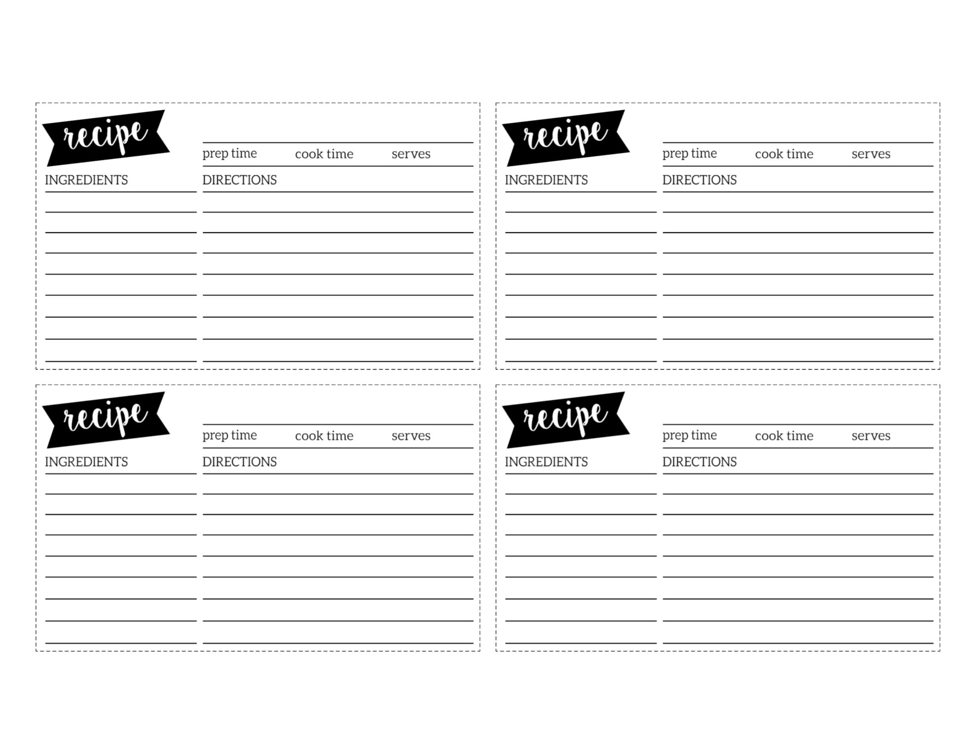 free recipe card template printable - paper trail design